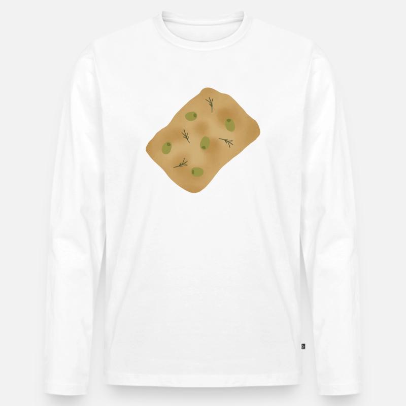 Focaccia mit Oliven und Rosmarin - Männer Premium Bio Langarmshirt - Weiß