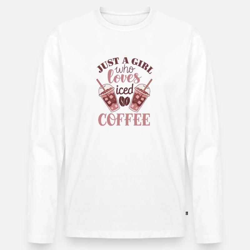 Mädchen, das Eiskaffee liebt - Männer Premium Bio Langarmshirt - Weiß