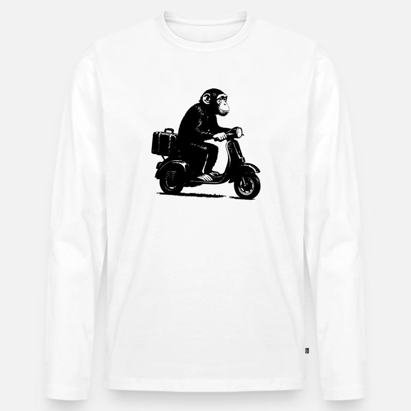 Retro Affe auf Moped | Roller-Affe - Männer Premium Bio Langarmshirt - Weiß