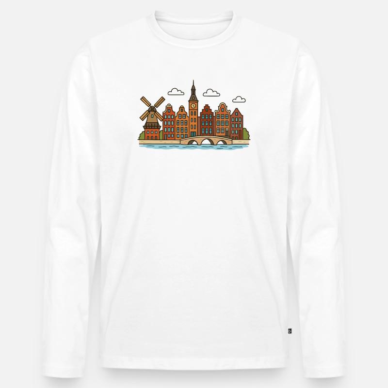 Amsterdam Stadtansicht mit Windmühle - Männer Premium Bio Langarmshirt - Weiß