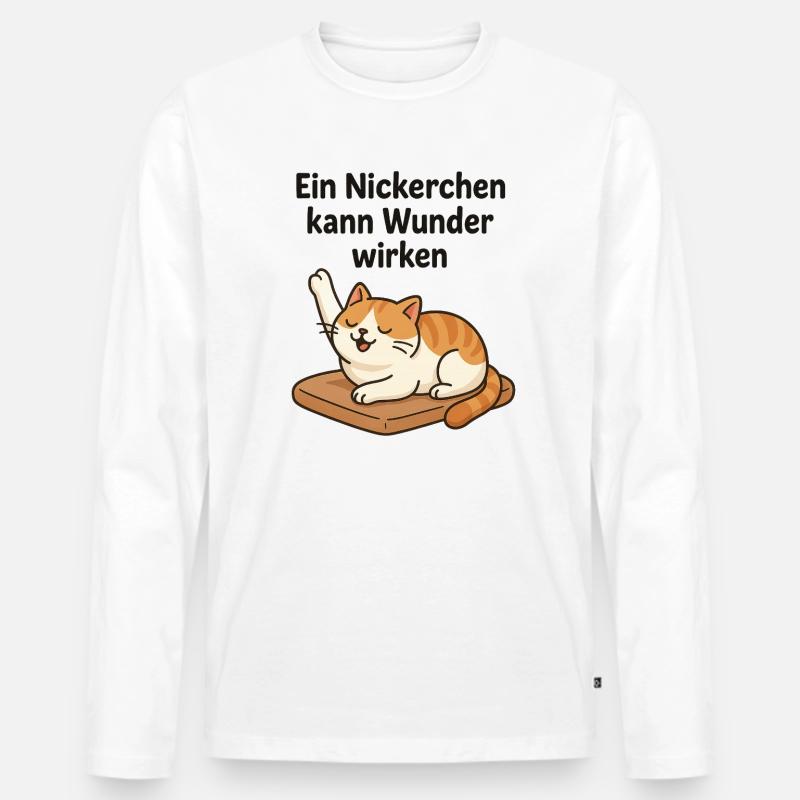 Witziges Kätzchen Nickerchen  - Männer Premium Bio Langarmshirt - Weiß