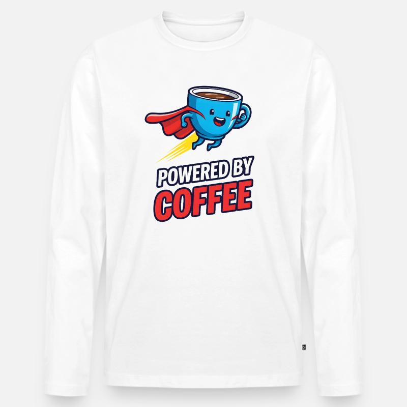 Powered by Coffee Lustiges Kaffee Motiv - Männer Premium Bio Langarmshirt - Weiß