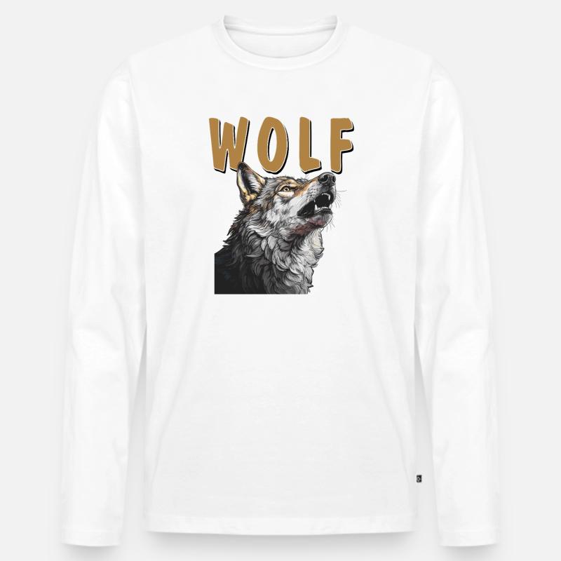 WOLF - Männer Premium Bio Langarmshirt - Weiß