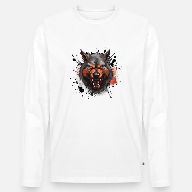 Wolf Tier - Männer Premium Bio Langarmshirt - Weiß
