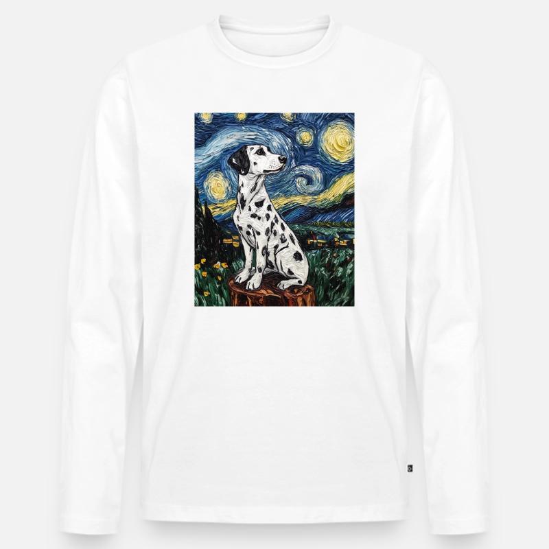 Dalmatiner Hund Van Gogh Style Starry  - Männer Premium Bio Langarmshirt - Weiß