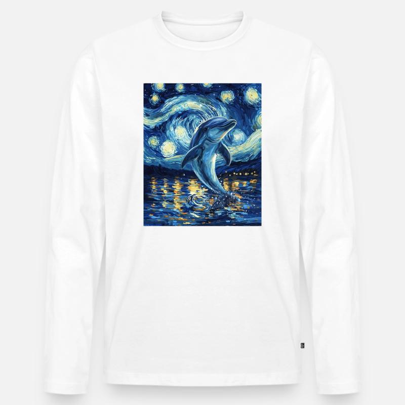 Delfin Van Gogh Style Starry - Männer Premium Bio Langarmshirt - Weiß