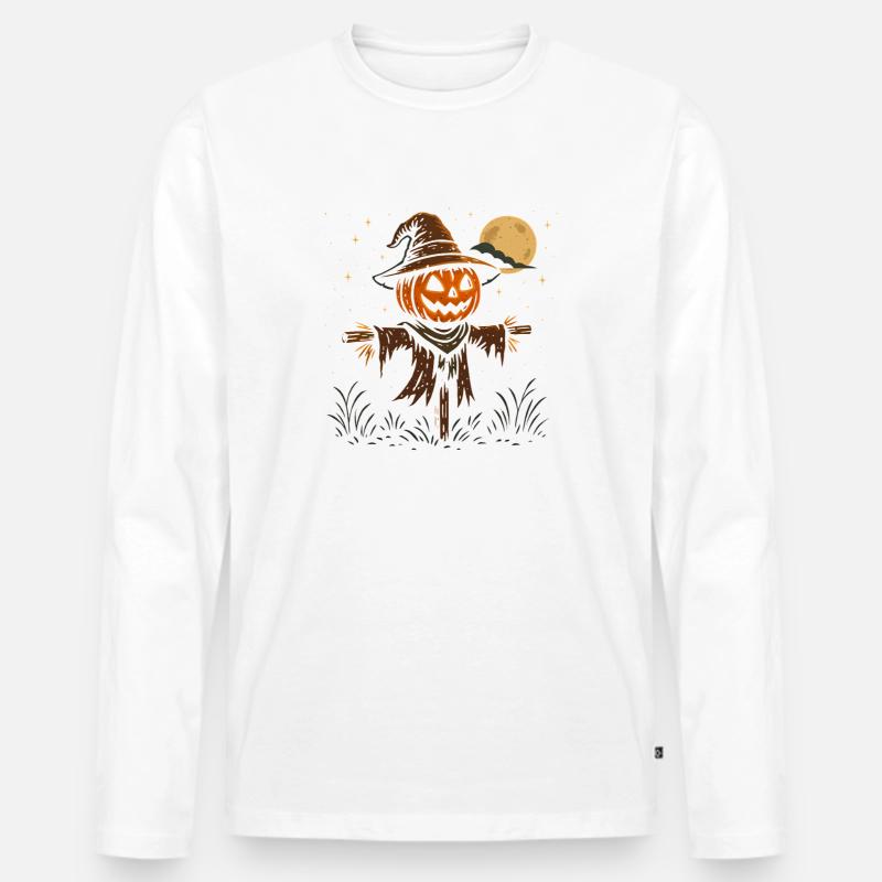 Gruseliger Kürbis-Zauberer Halloween Design - Männer Premium Bio Langarmshirt - Weiß