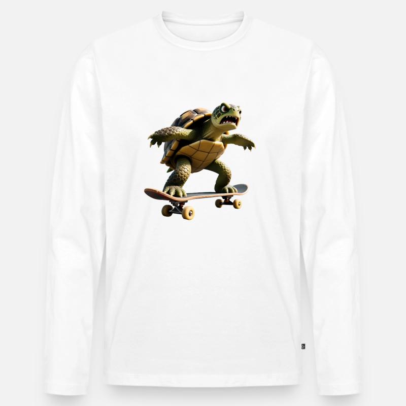 Aggro-Skater-Schildkröte – Hardcore Turtle - Männer Premium Bio Langarmshirt - Weiß