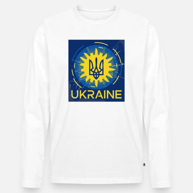 Lebendiges ukrainisches Emblem T-Shirt-Design - Männer Premium Bio Langarmshirt - Weiß