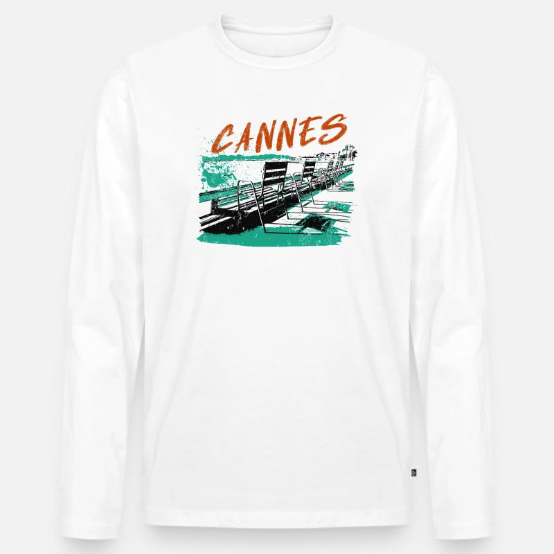 Cannes Côte d'Azur Illustration - Männer Premium Bio Langarmshirt - Weiß