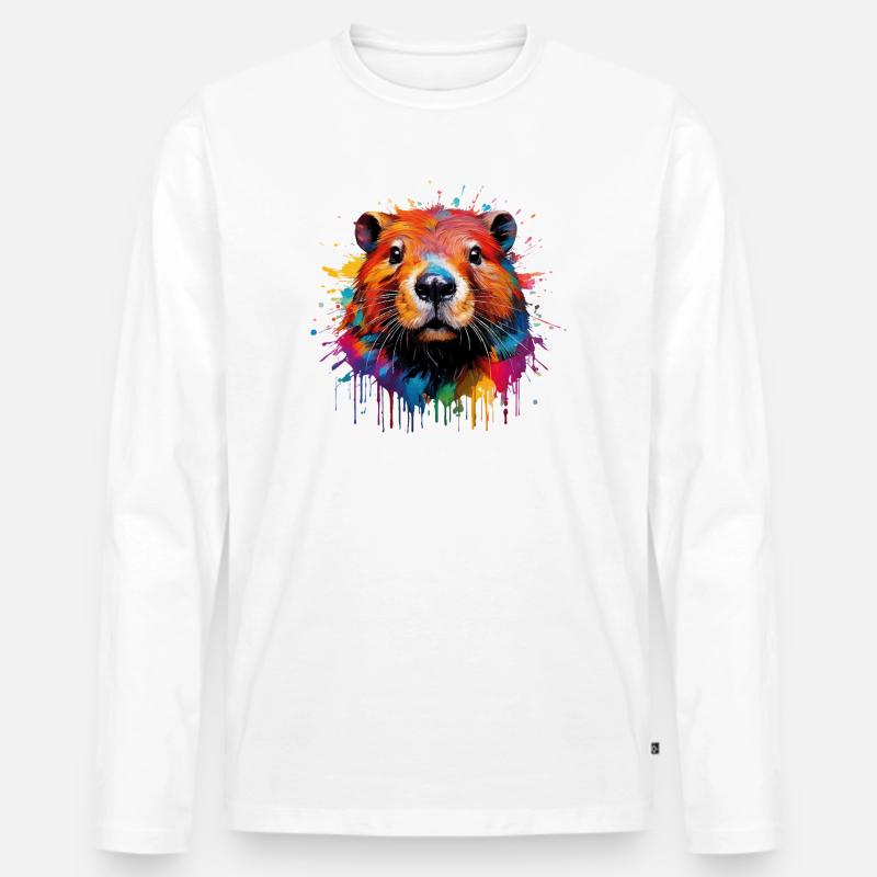 Bunter Biber Wasserfarbendesign - Männer Premium Bio Langarmshirt - Weiß
