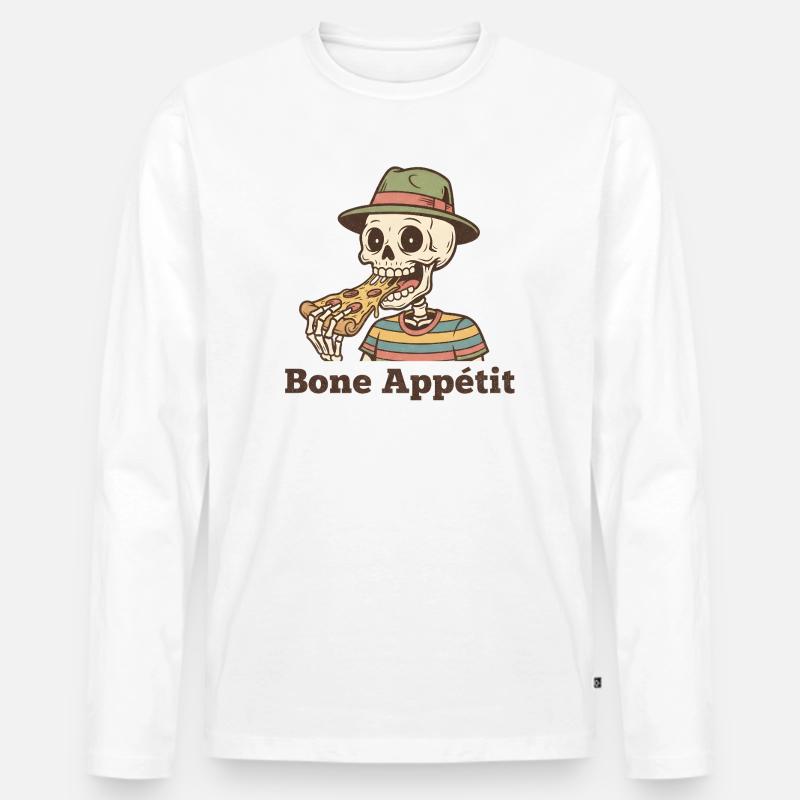 Bone Appétit Skelett isst Pizza - Männer Premium Bio Langarmshirt - Weiß