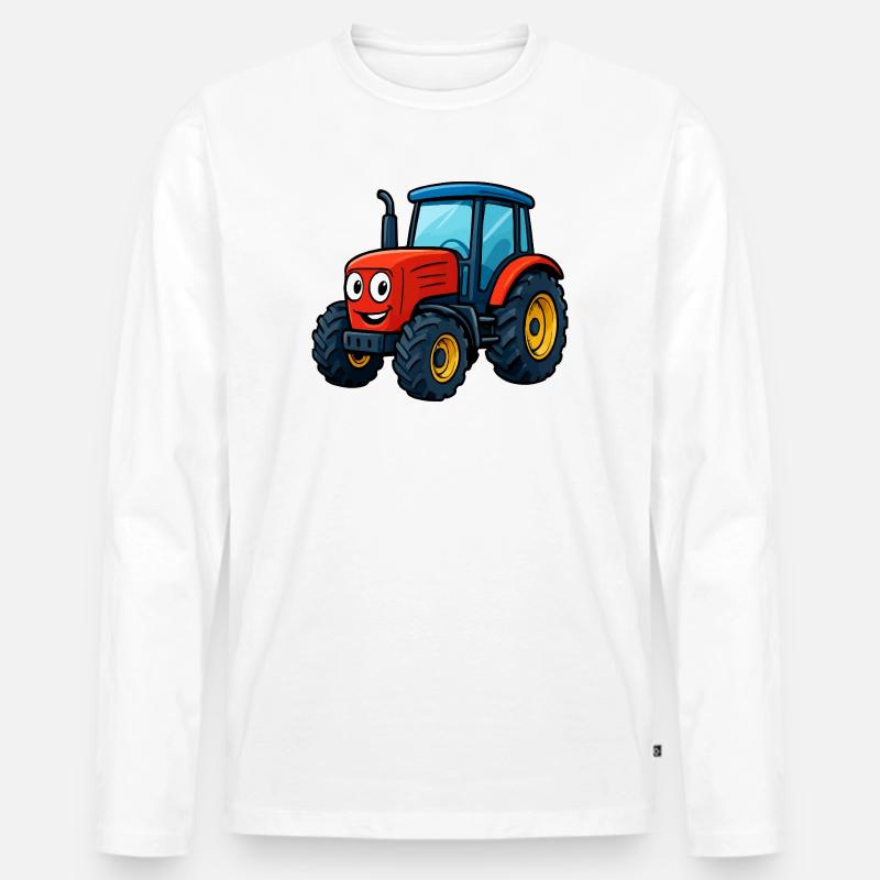 Lustiger Bauernhof Traktor Druck - Männer Premium Bio Langarmshirt - Weiß