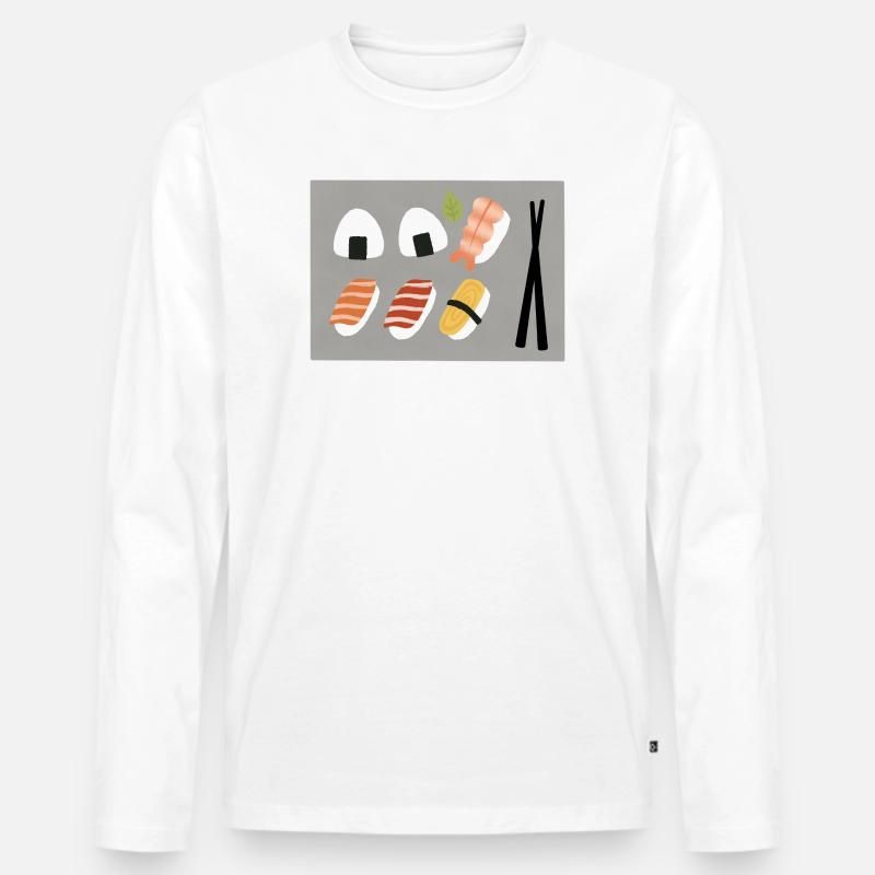 Minimalistisches Sushi-Illustrationsset - Männer Premium Bio Langarmshirt - Weiß