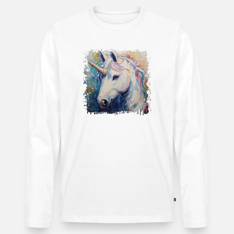 Farbenfrohes Einhorn Kunstwerk - Männer Premium Bio Langarmshirt - Weiß