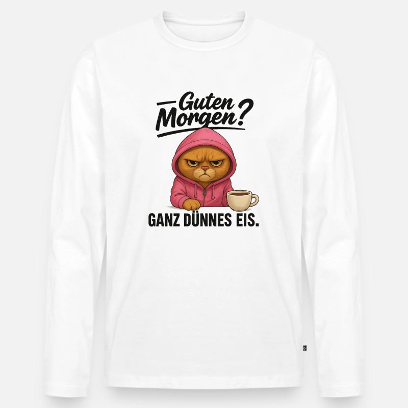 Katze ganz dünnes Eis - Männer Premium Bio Langarmshirt - Weiß