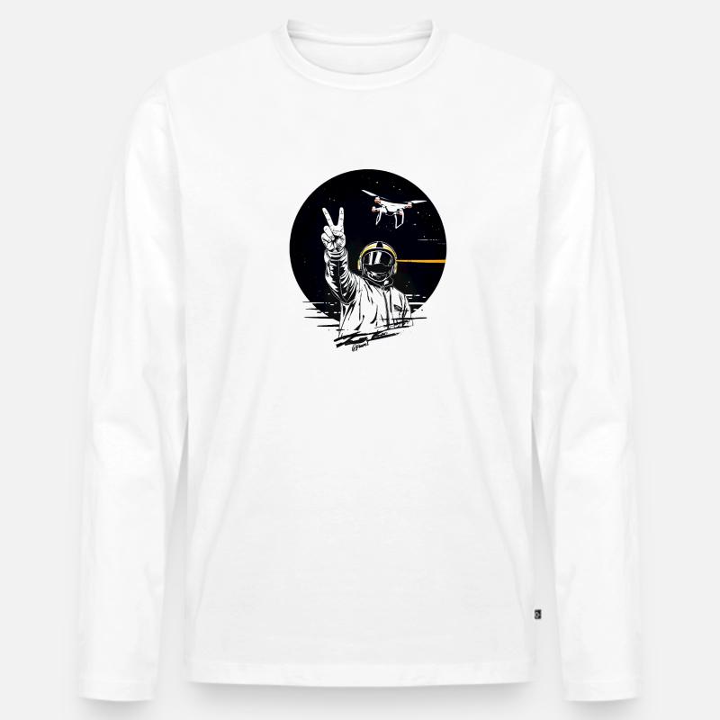 Weltraumheld mit Friedenshand - Männer Premium Bio Langarmshirt - Weiß