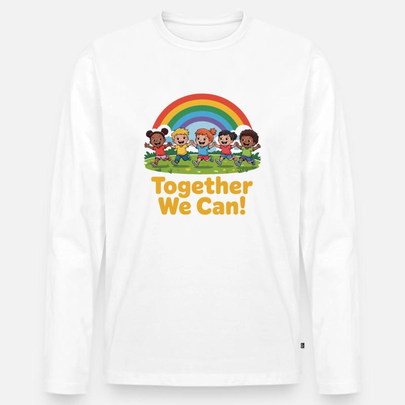 Gemeinsam können wir Regenbogenkinder - Männer Premium Bio Langarmshirt - Weiß