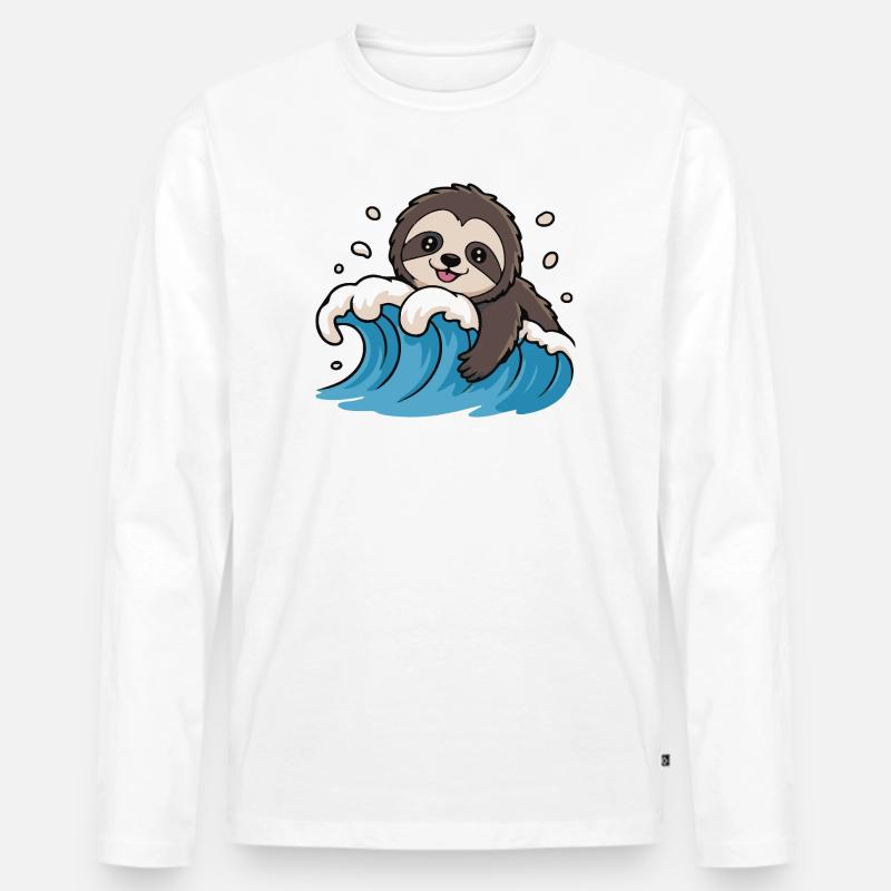 Faultier Surfen auf Ocean Wave - Männer Premium Bio Langarmshirt - Weiß