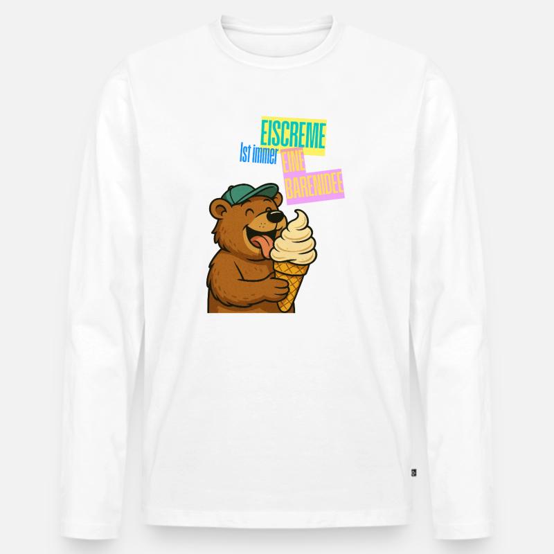 Bär Eiscreme Comic - Männer Premium Bio Langarmshirt - Weiß