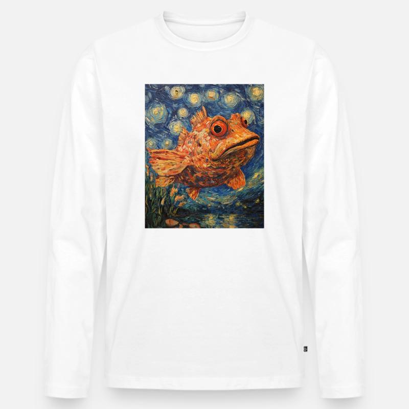 Fisch Van Gogh Style  - Männer Premium Bio Langarmshirt - Weiß