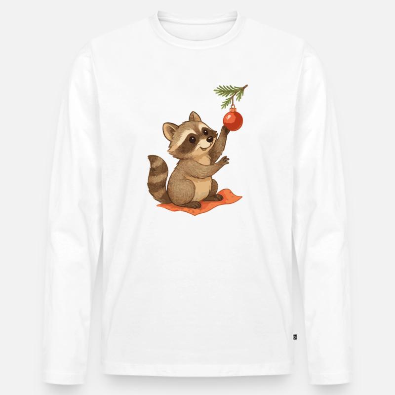 Weihnachts-Waschbär mit Christbaumkugel - Männer Premium Bio Langarmshirt - Weiß