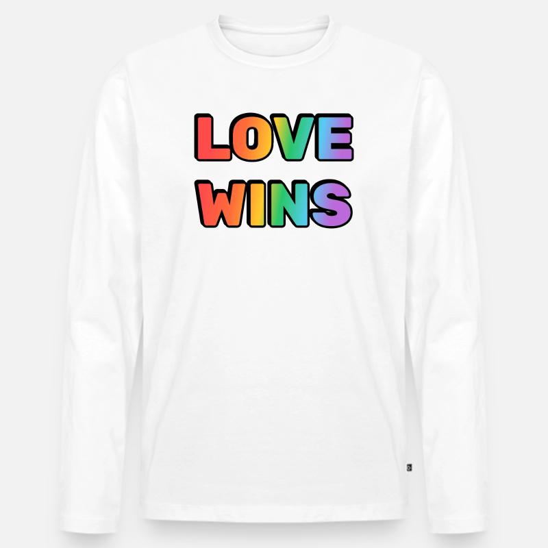Love Wins Rainbow Gradient Text LGBT - Männer Premium Bio Langarmshirt - Weiß