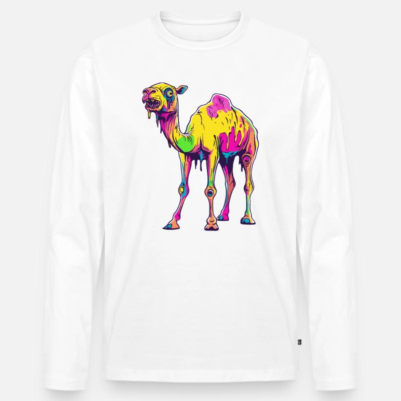 Kamel Halloween Comic Lustig - Männer Premium Bio Langarmshirt - Weiß