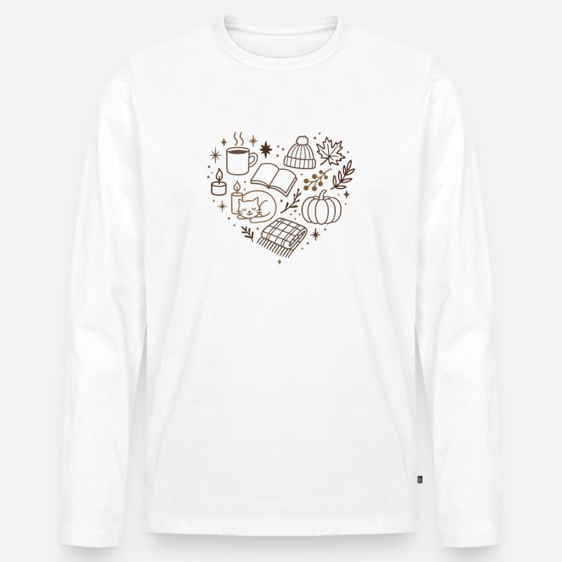 Herbstliche Kuschelabend Muster - Männer Premium Bio Langarmshirt - Weiß