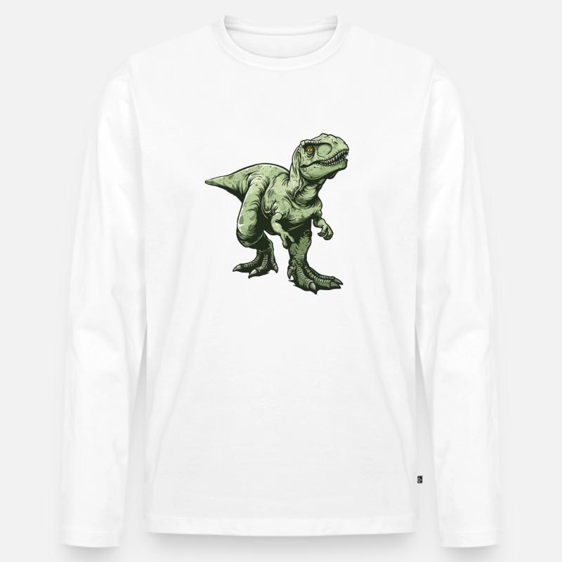 Grüner Dino T Rex Comic Stil - Männer Premium Bio Langarmshirt - Weiß