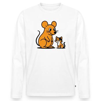 Cuddly Mouse and Kitten Duo - Men's Premium Organic Long Sleeve Shirt - white - Front - Nico (187cm)