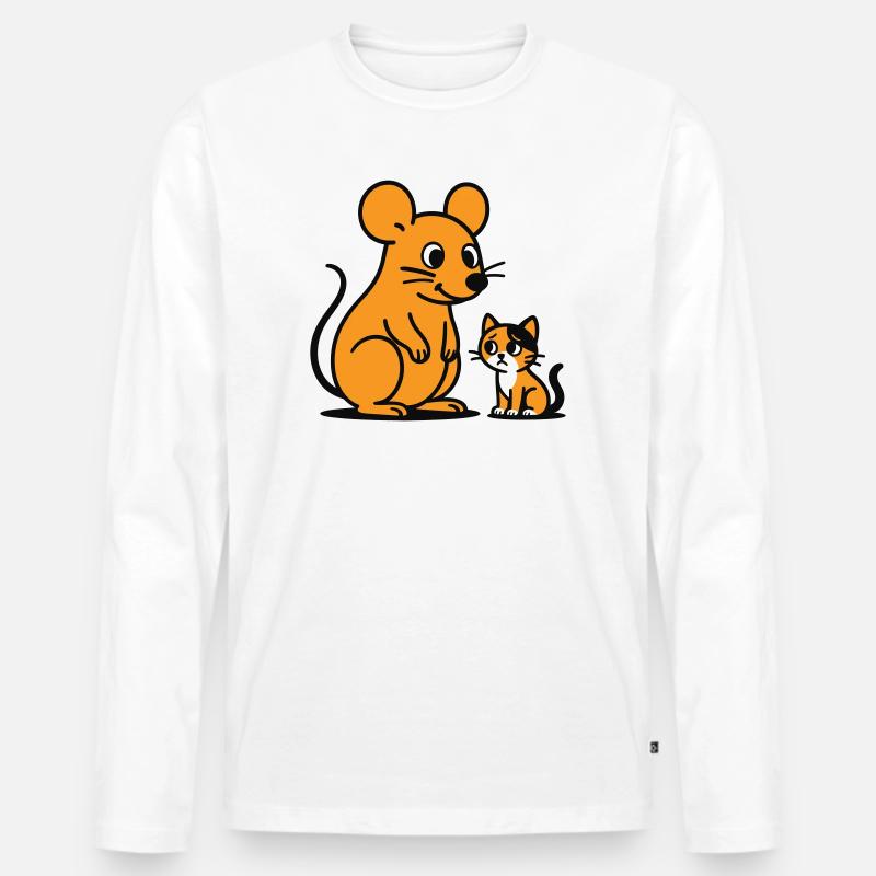 Kuschelige Maus und Kätzchen Duo - Männer Premium Bio Langarmshirt - Weiß
