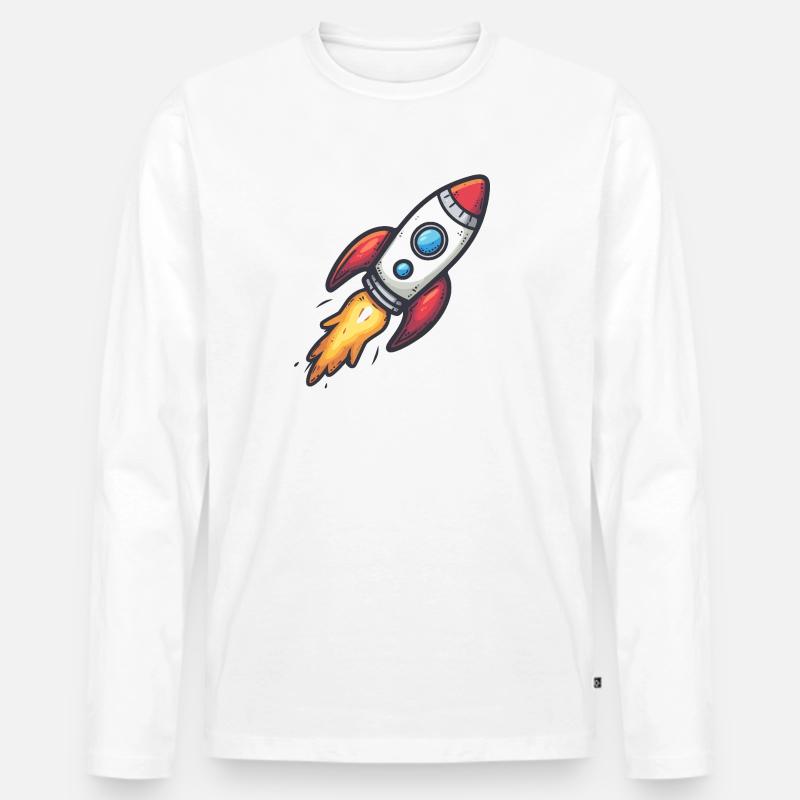 Cartoon Rakete Blitzkraft - Männer Premium Bio Langarmshirt - Weiß