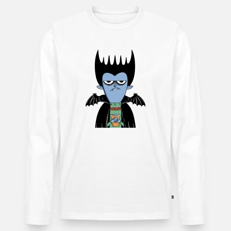 Coffee Vampire | Funny Vampire with Bat Wings - Männer Premium Bio Langarmshirt - Weiß