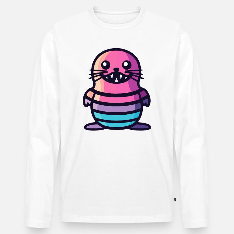 Robbe Tier Halloween Comic Lustig - Männer Premium Bio Langarmshirt - Weiß