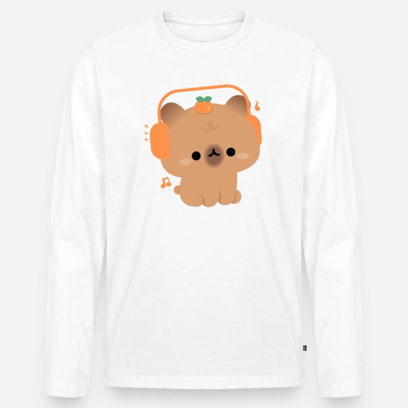 Kawaii Capybara mit Kopfhörern - Männer Premium Bio Langarmshirt - Weiß