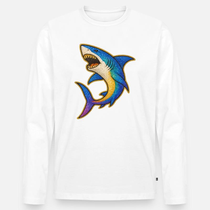 Hai | Rainbow Shark Patch Art - Männer Premium Bio Langarmshirt - Weiß