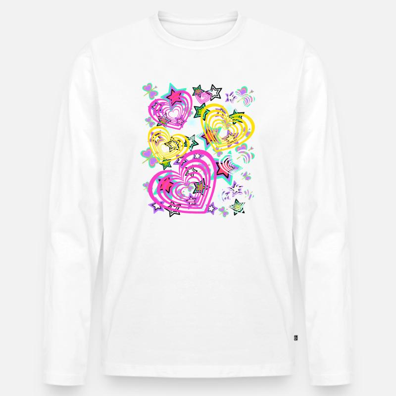 Retro Herz Herzen  - Männer Premium Bio Langarmshirt - Weiß