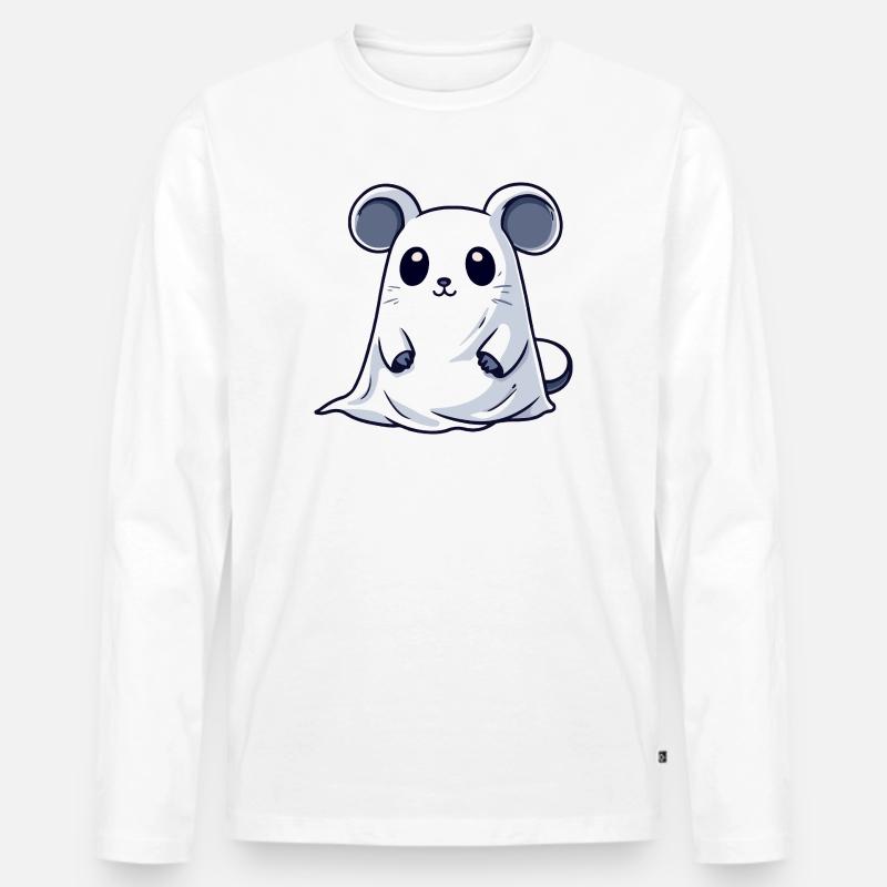 Maus Halloween Geist - Männer Premium Bio Langarmshirt - Weiß