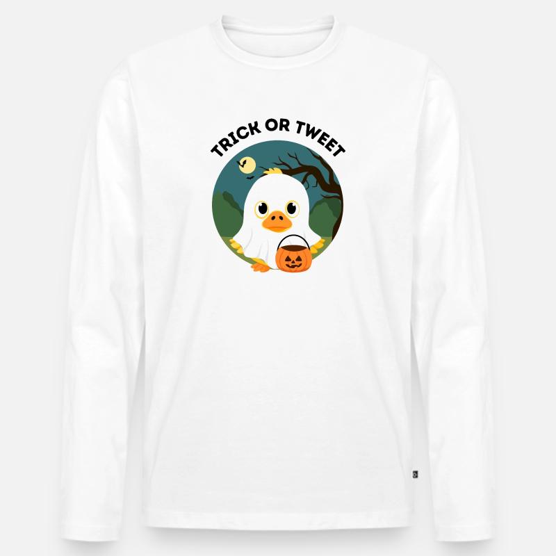 Trick oder Tweet – Süße Halloween Ente - Männer Premium Bio Langarmshirt - Weiß
