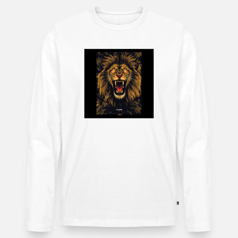 Roaring Golden Lion Poster Design - Männer Premium Bio Langarmshirt - Weiß