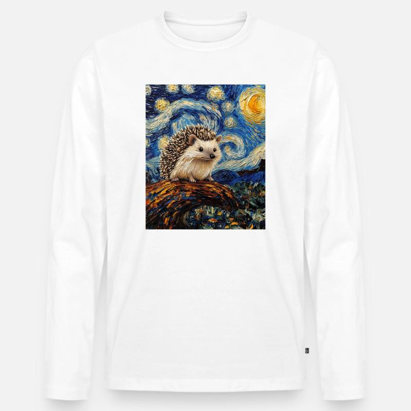  Igel Van Gogh Style Starry Night - Männer Premium Bio Langarmshirt - Weiß