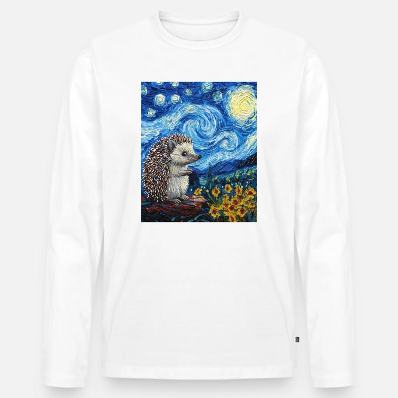  Igel Van Gogh Style Starry Night - Männer Premium Bio Langarmshirt - Weiß