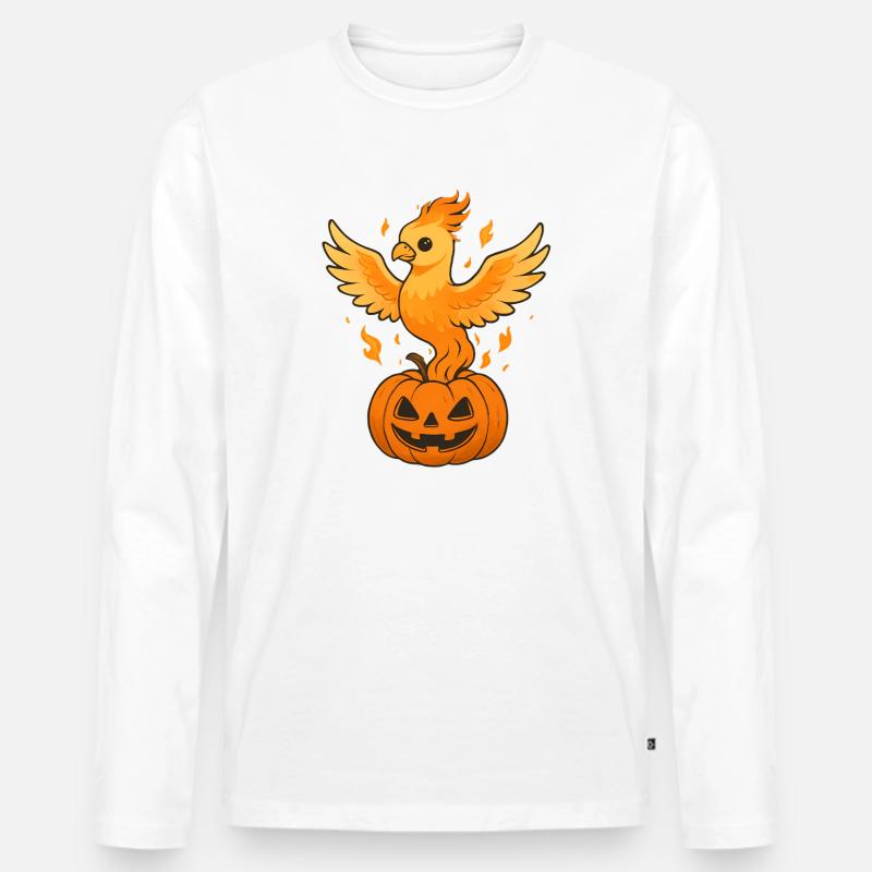 Feuriger Phönix über Kürbis - Männer Premium Bio Langarmshirt - Weiß