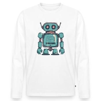Retro Teal Robot Drawing - Men's Premium Organic Long Sleeve Shirt - white - Front - Nico (187cm)