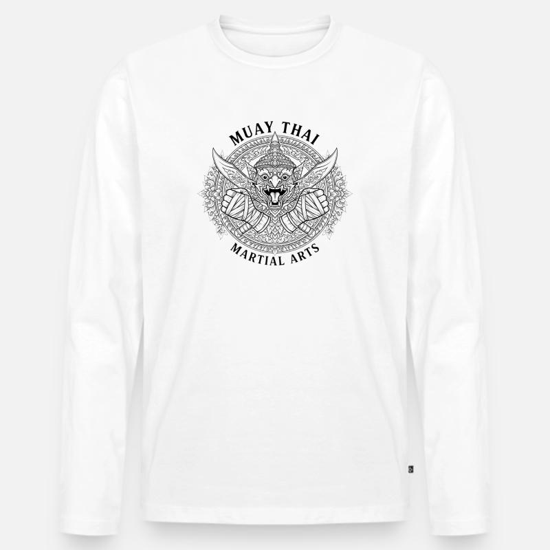 Drachenkopf Muay Thai Emblem - Männer Premium Bio Langarmshirt - Weiß