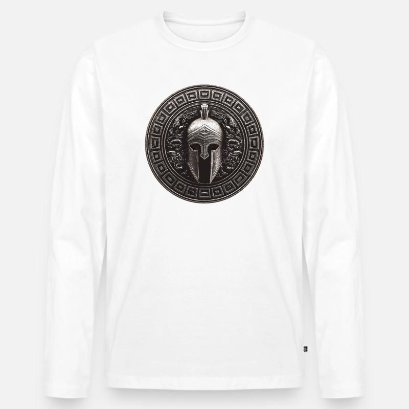 Spartaner Helm Mythologie Gladiator - Männer Premium Bio Langarmshirt - Weiß