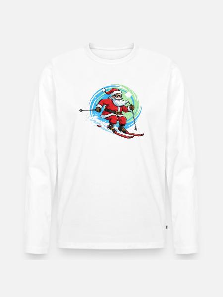 Christmas Man Skiing Winter Fun - Men's Premium Organic Long Sleeve Shirt - white
