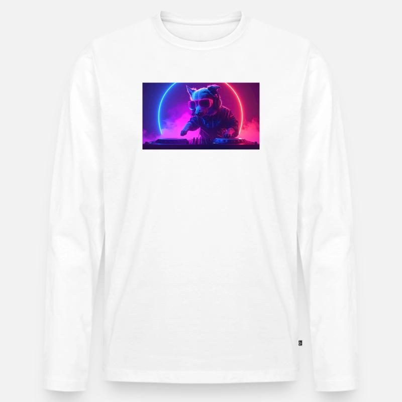 DJ Hund - Männer Premium Bio Langarmshirt - Weiß