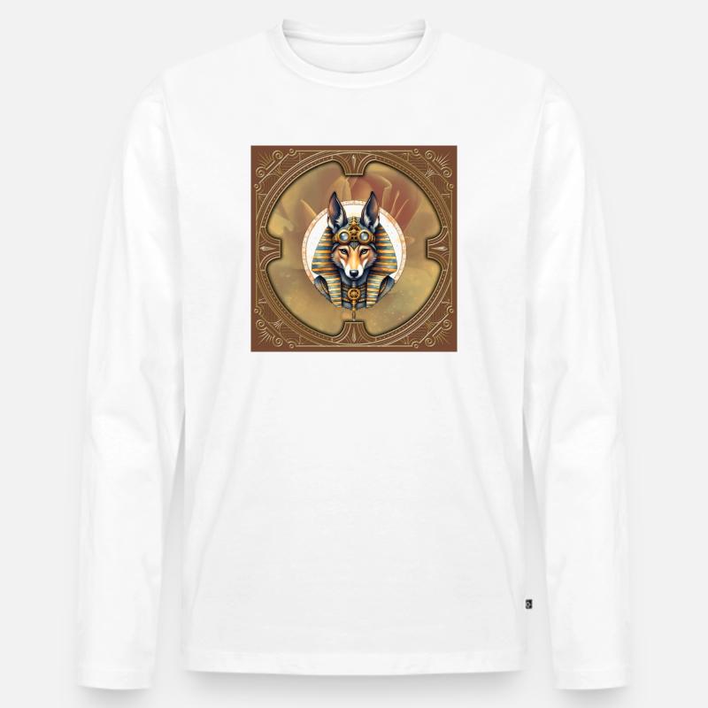 Steampunk Pharao Fuchs - Männer Premium Bio Langarmshirt - Weiß